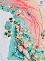 image, Latest Function Wear Multicolor Soft Chiffon Print Embroidery n Hand Work Fancy Designer Saree With Blouse