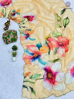 image, Latest Function Wear Multicolor Soft Chiffon Print Embroidery n Hand Work Fancy Designer Saree With Blouse