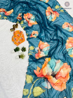 image, Latest Function Wear Multicolor Soft Chiffon Print Embroidery n Hand Work Fancy Designer Saree With Blouse