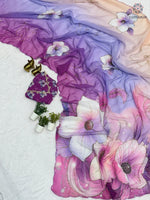 image, Latest Function Wear Multicolor Soft Chiffon Print Embroidery n Hand Work Fancy Designer Saree With Blouse