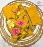 image, New Party Wear Yellow Colour Soft Pure Chiffon Handbrush Print n Handwork Fancy Designer Saree for Women