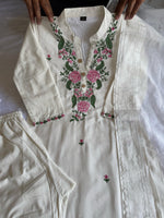 image, New Wedding Wear White Color Cotton Embroidery Work Designer Straight Kurta With Trouser n Dupatta Set