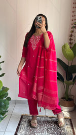 image, New Wedding Wear Pink Color Roman Silk Embroidery n Sequence Work Designer Straight Kurta With Trouser n Dupatta Set