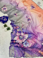 image, Latest Wedding Wear Multicolor Soft Chiffon Print Embroidery n Hand Work Fancy Designer Saree With Blouse