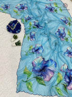 image, Latest Wedding Wear Multicolor Soft Chiffon Print Embroidery n Hand Work Fancy Designer Saree With Blouse