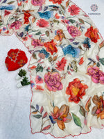 image, Latest Wedding Wear Multicolor Soft Chiffon Print Embroidery n Hand Work Fancy Designer Saree With Blouse