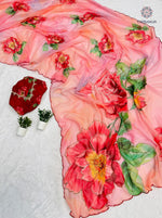 image, Latest Wedding Wear Multicolor Soft Chiffon Print Embroidery n Hand Work Fancy Designer Saree With Blouse