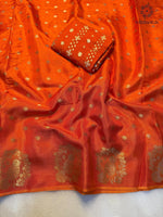 image, Dazzling Party Wear Pure Soft Viscose Crape Silk Zari Chit Palllu n Pichwari Border Fancy Designer Saree With Blouse