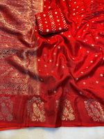 image, Dazzling Party Wear Pure Soft Viscose Crape Silk Zari Chit Palllu n Pichwari Border Fancy Designer Saree With Blouse