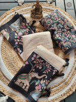 image, New Festive Wear Handloom Tussar Silk Chitrakala Print With Tussle Work Fancy Designer Saree With Blouse