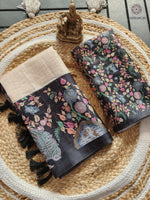 image, New Festive Wear Handloom Tussar Silk Chitrakala Print With Tussle Work Fancy Designer Saree With Blouse