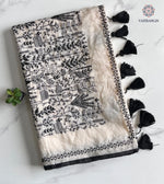 image, Latest Party Wear off White Colour Chanderi Cotton Heavy Embroidered n Tussels Work Fancy Saree With Blouse