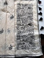 image, Latest Party Wear off White Colour Chanderi Cotton Heavy Embroidered n Tussels Work Fancy Saree With Blouse