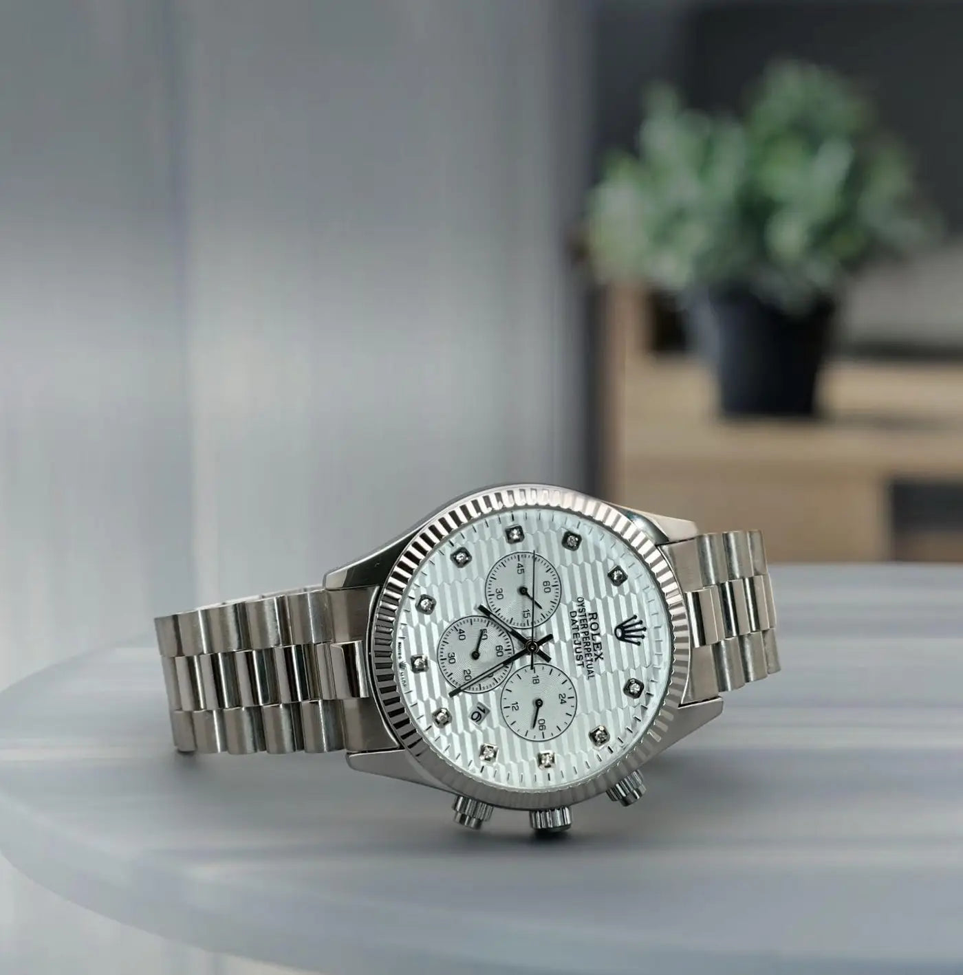Rolex Oyster Perpetual Silver” UNIQUE VERSION” White Dial.