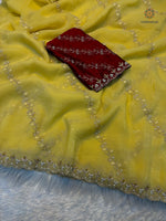 image, Marvellous Wedding Wear Pure Crunchy Silk Embroidery Work Fancy Desginer Saree With Blouse
