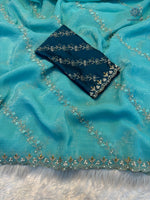 image, Marvellous Wedding Wear Pure Crunchy Silk Embroidery Work Fancy Desginer Saree With Blouse
