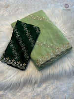 image, Marvellous Wedding Wear Pure Crunchy Silk Embroidery Work Fancy Desginer Saree With Blouse
