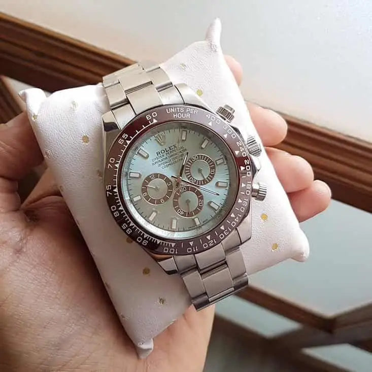 Rolex cosomograph Daytona blue dial watch with ceramic ring.