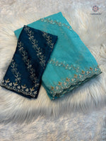 image, Marvellous Wedding Wear Pure Crunchy Silk Embroidery Work Fancy Desginer Saree With Blouse

