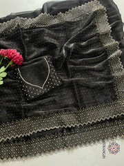 New Partywear Soft Jimmy Chu Silk Heavy Zarkan Diamond Work Fancy Designer Saree With Blouse Piece