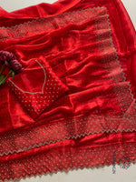 image, New Partywear Soft Jimmy Chu Silk Heavy Zarkan Diamond Work Fancy Designer Saree With Blouse Piece
