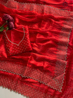 image, New Partywear Soft Jimmy Chu Silk Heavy Zarkan Diamond Work Fancy Designer Saree With Blouse Piece
