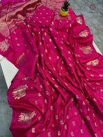 image, New Wedding Wear Pure Soft Viscose Crape Silk Zari Chit Palllu n Pichwari Border Fancy Designer Saree With Blouse
