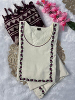 image, New Function Wear Off White Color Embroidery Work Designer Straight Kurta With Trouser n Dupatta Set

