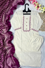 image, New Wedding Wear Off White Color Embroidery Work Designer Straight Kurta With Trouser n Dupatta Set
