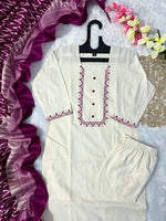 image, New Wedding Wear Off White Color Embroidery Work Designer Straight Kurta With Trouser n Dupatta Set
