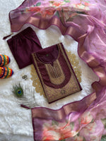 image, New Festive Wear Wine Color Roman Silk Embroidery n Sequence Work Designer Straight Kurta With Trouser n Dupatta Set
