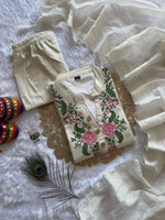 image, New Wedding Wear White Color Cotton Embroidery Work Designer Straight Kurta With Trouser n Dupatta Set

