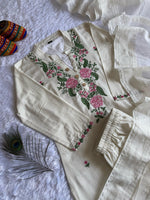 image, New Wedding Wear White Color Cotton Embroidery Work Designer Straight Kurta With Trouser n Dupatta Set
