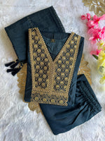 image, Latest Function Wear Teal Blue Color Cotton Embroidery n Sequence Work Designer Straight Kurta With Trouser n Dupatta Set
