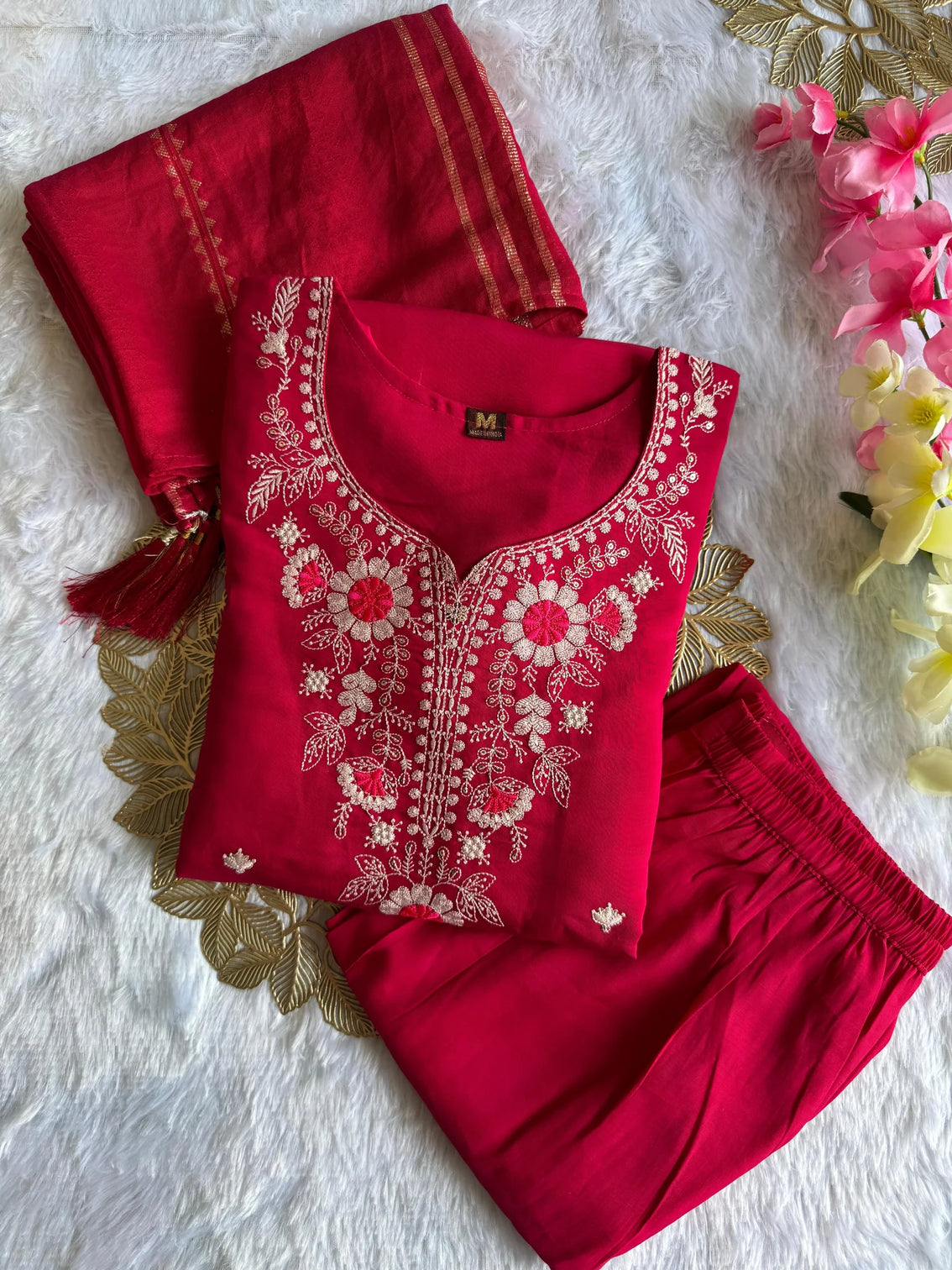 New Wedding Wear Pink Color Roman Silk Embroidery n Sequence Work Designer Straight Kurta With Trouser n Dupatta Set