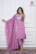 image, New Function Wear Light Wine Color Roman Silk Embroidery n Sequence Work Designer Straight Kurta With Trouser n Dupatta Set
