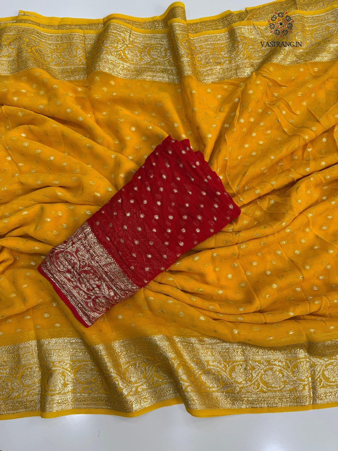 Gorgeous Festive Wear Yellow Color Viscose Georgette Jacquard Weaving Work Fancy Designer Saree