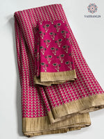 image, Charming Party Wear Malbhari Silk Printed Work With Golden Broad Border Fancy Designer Saree For Women
