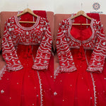 image, New Wedding Wear Glorious Red Color Faux Georgette Sequence n Pearl Work Fancy Designer Saree Blouse With Stunner Dupatta
