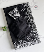 image, New Desiring Black Color Tabi Silk Embroidery Thread Work Fancy Partywear Saree With Prominent Blouse
