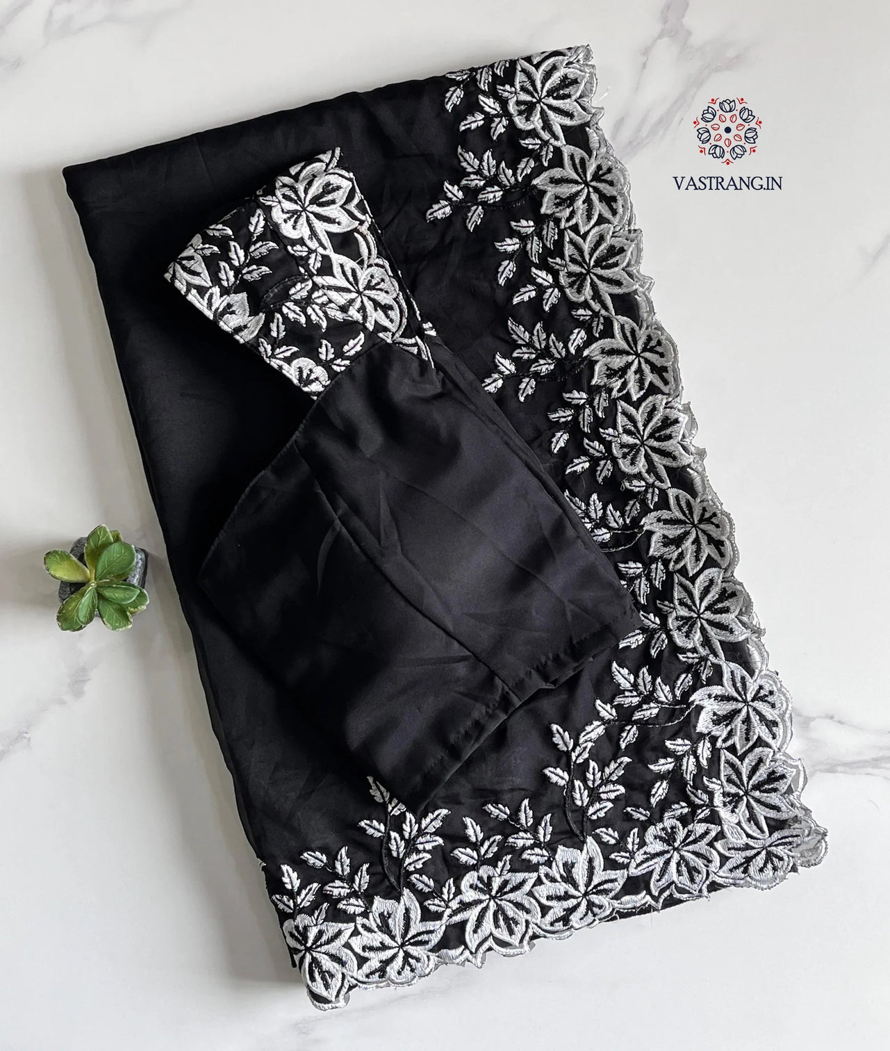 New Desiring Black Color Tabi Silk Embroidery Thread Work Fancy Partywear Saree With Prominent Blouse