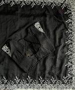 image, New Desiring Black Color Tabi Silk Embroidery Thread Work Fancy Partywear Saree With Prominent Blouse
