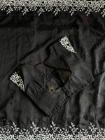 image, New Desiring Black Color Tabi Silk Embroidery Thread Work Fancy Partywear Saree With Prominent Blouse
