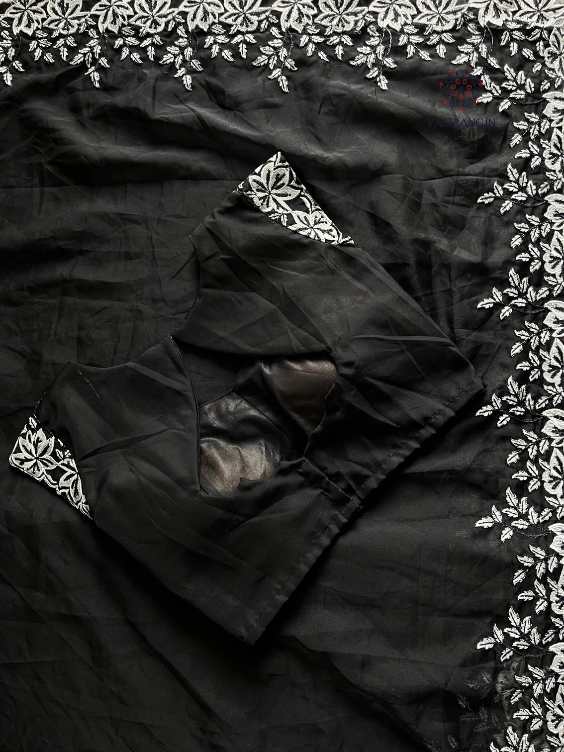 New Desiring Black Color Tabi Silk Embroidery Thread Work Fancy Partywear Saree With Prominent Blouse