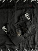 image, New Desiring Black Color Tabi Silk Embroidery Thread Work Fancy Partywear Saree With Prominent Blouse
