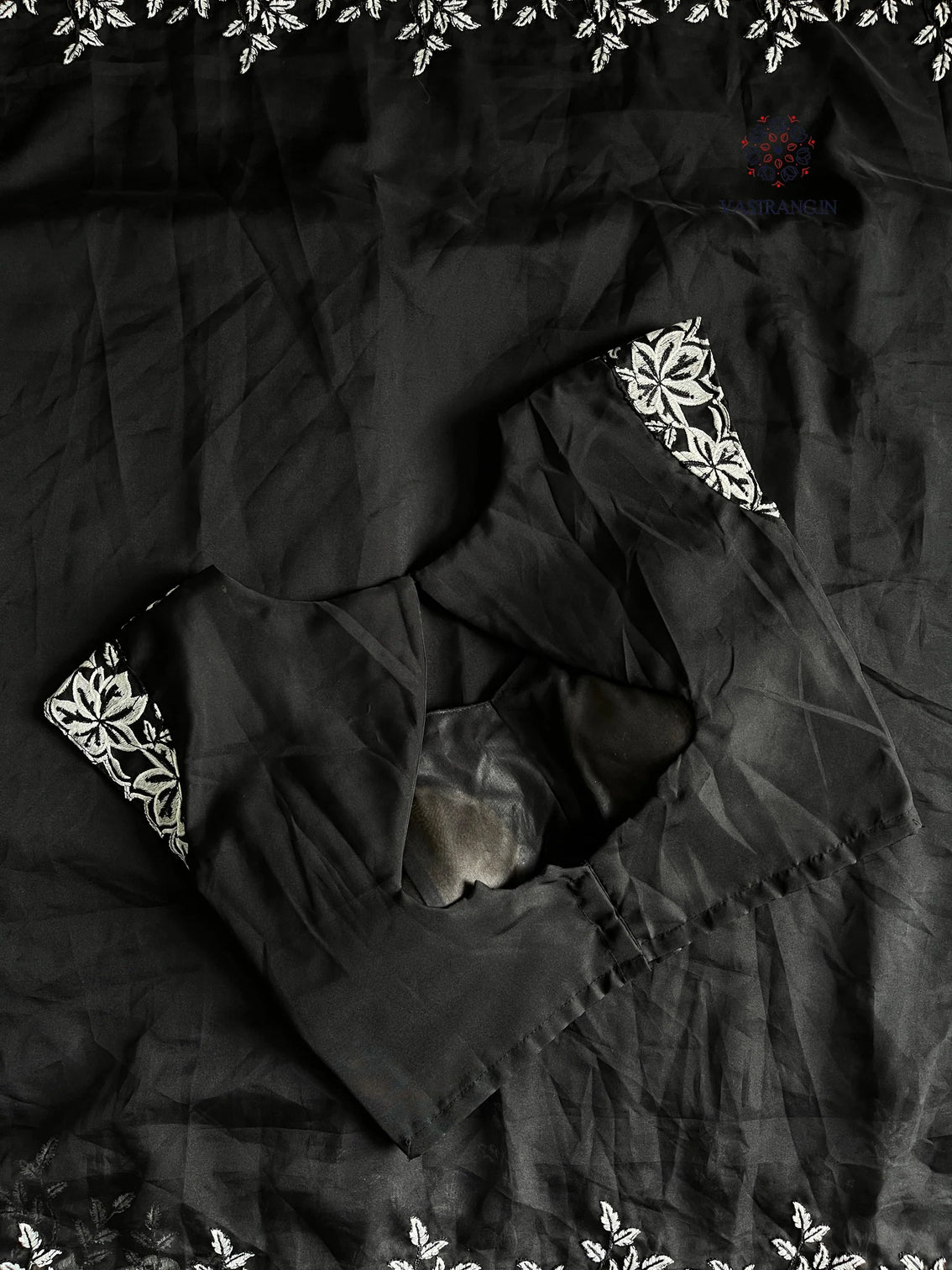 New Desiring Black Color Tabi Silk Embroidery Thread Work Fancy Partywear Saree With Prominent Blouse