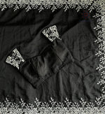 image, New Desiring Black Color Tabi Silk Embroidery Thread Work Fancy Partywear Saree With Prominent Blouse
