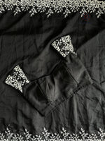 image, New Desiring Black Color Tabi Silk Embroidery Thread Work Fancy Partywear Saree With Prominent Blouse
