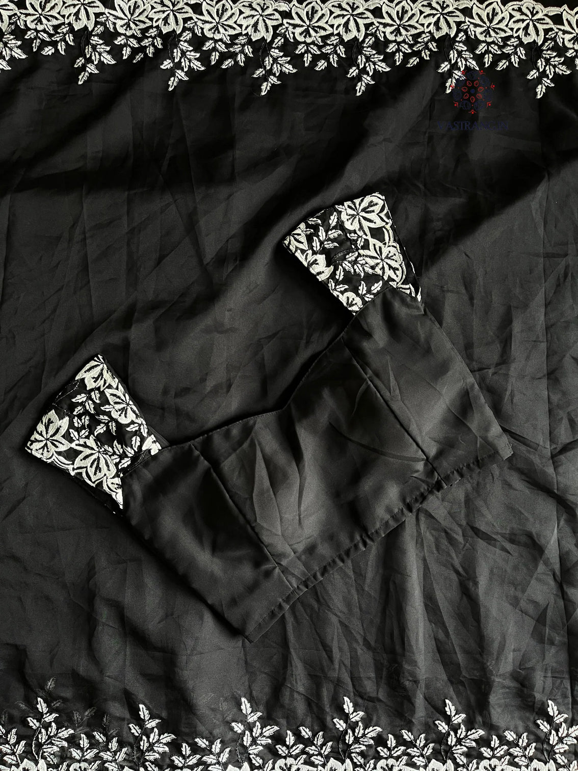 New Desiring Black Color Tabi Silk Embroidery Thread Work Fancy Partywear Saree With Prominent Blouse
