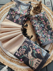 New Festive Wear Handloom Tussar Silk Chitrakala Print With Tussle Work Fancy Designer Saree With Blouse